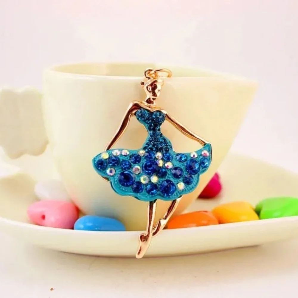 *SASKIA* Gold x Blue Rhinestone Fashion Ballerina Keychain